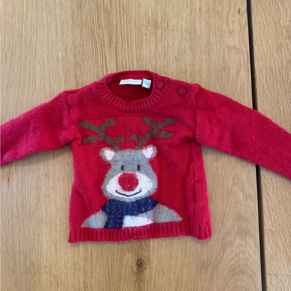 Cashmere baby holiday Christmas reindeer sweater jojo maman bebe 3-6m